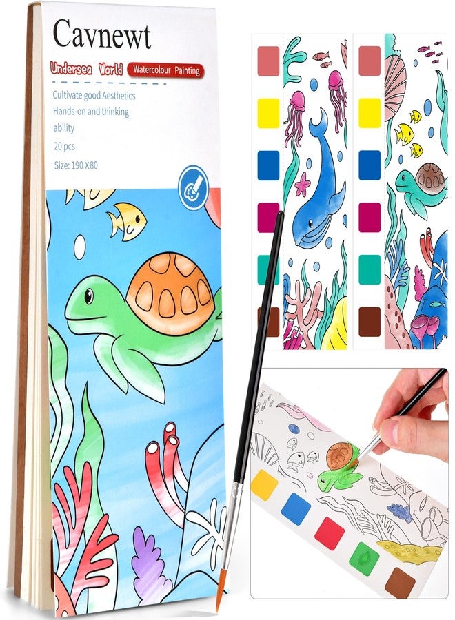 Cavnewt Pocket Watercolor Painting Book,21-Pages,Travel Paint Watercolor Coloring Book Set for Kids 3-8 Years Old,Boys and Girls Party Birthday Thank You Exchange Art Craft Gifts-Undersea World - Image 1